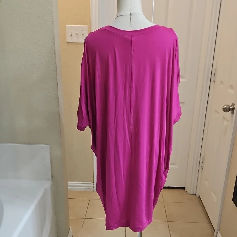 Nally & Millie Magenta Cold Shoulder Draped Dolman Sleeve Tunic Top Size M - Picture 9 of 10